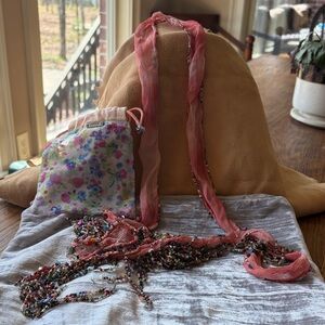 Vintage Chan Luu Beaded Silk Chiffon Skinny Scarf